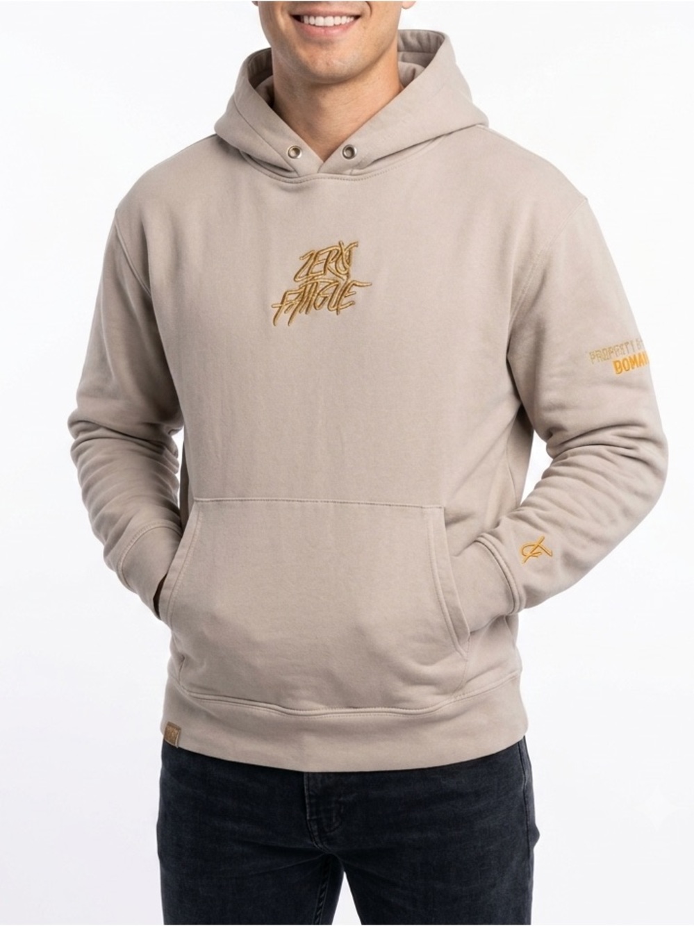 Zero Fatigue Smino Silk Pillow Hoodie Tan Gold Embroidered Rare Size S